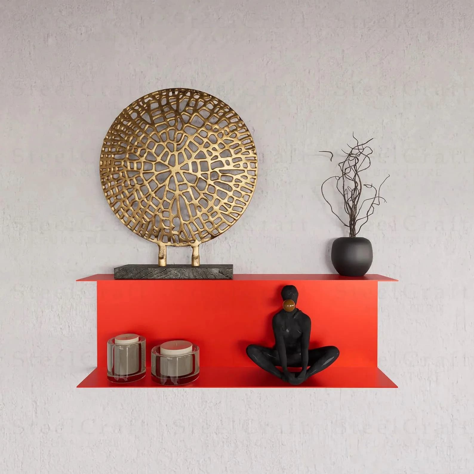 Set etageres murales en L bleu cobalt - detail montage mural