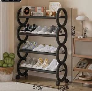Etagere chaussures anneaux noirs roulettes vue principale