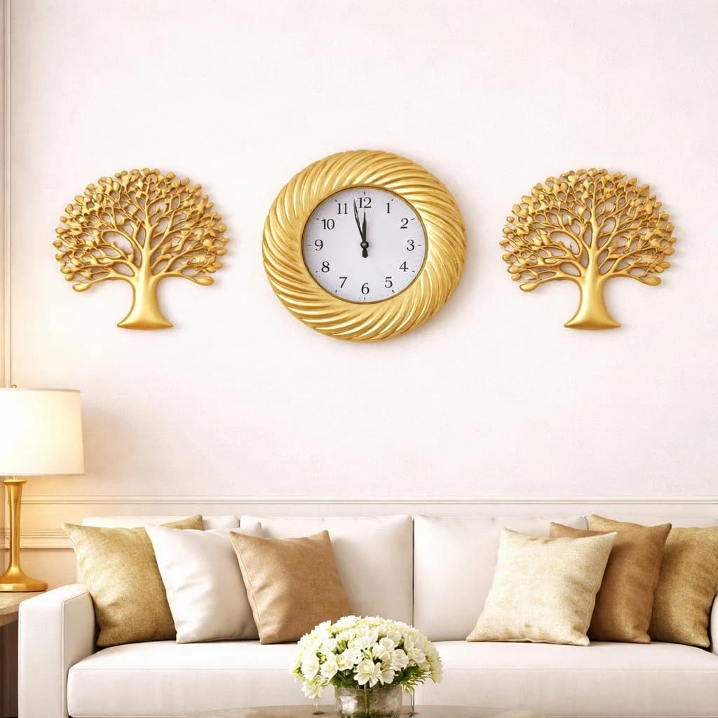 Set decoration murale 3 pieces dore ensemble complet