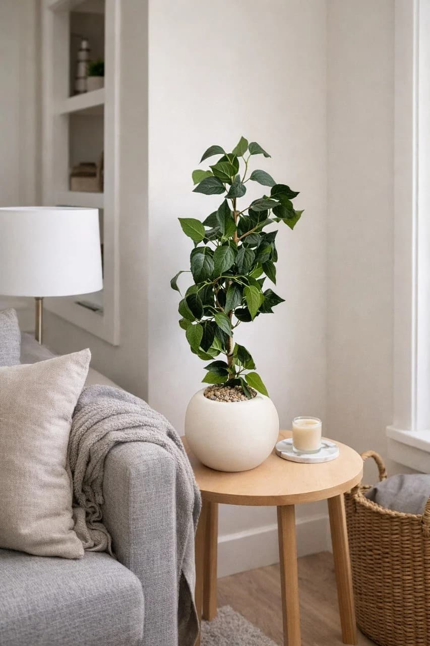 Plante artificielle pot ceramique blanc detail rainures ceramique