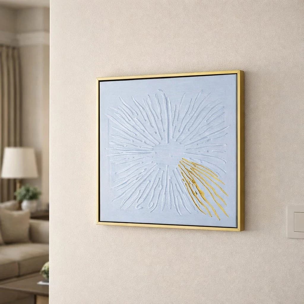 Tableau abstrait cadre or détail composition