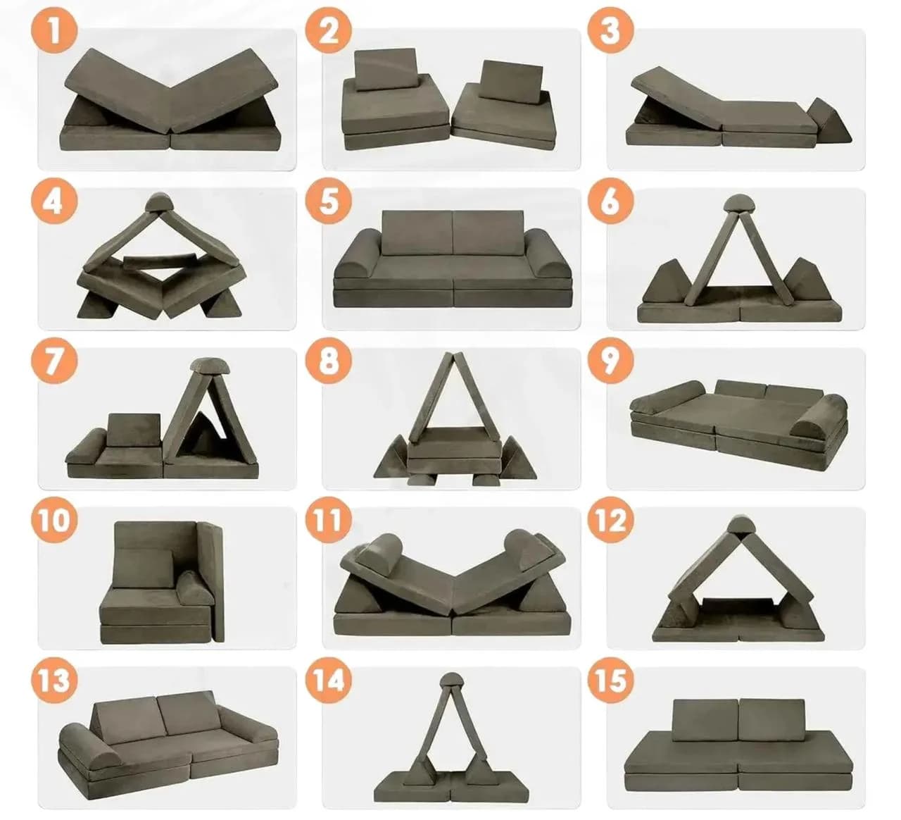 Puf convertible modulaire configurations - canapé et fort