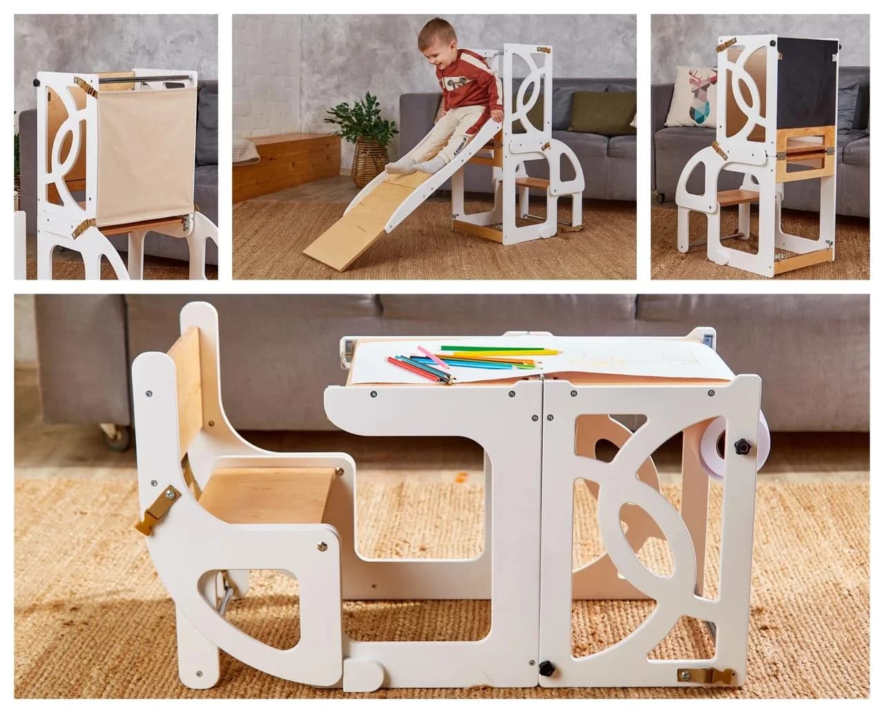 Meuble modulaire enfant - vue principale avec jeux et rangement