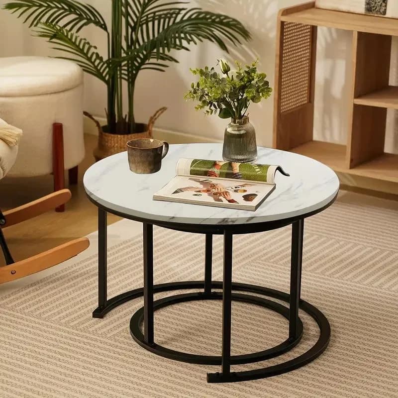 Ensemble tables basses marbre blanc - vue principale