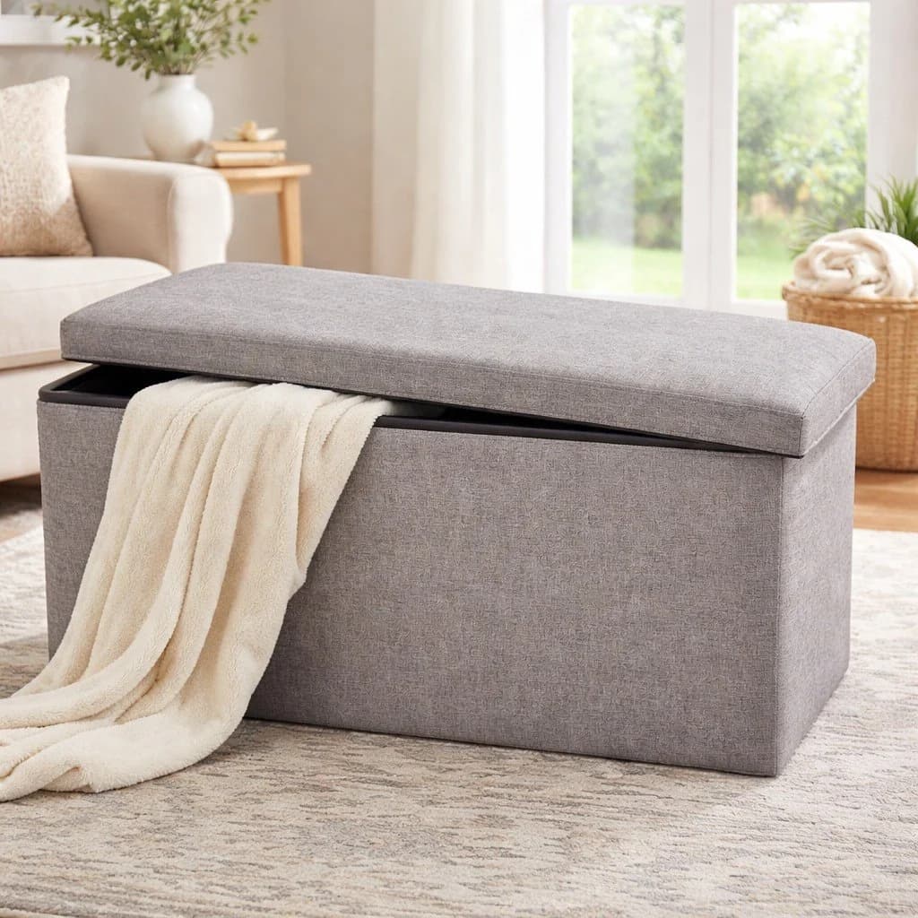Pouf coffre rangement gris - vue principale