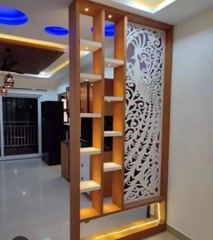 Cloison décorative CNC arabesques avec étagères