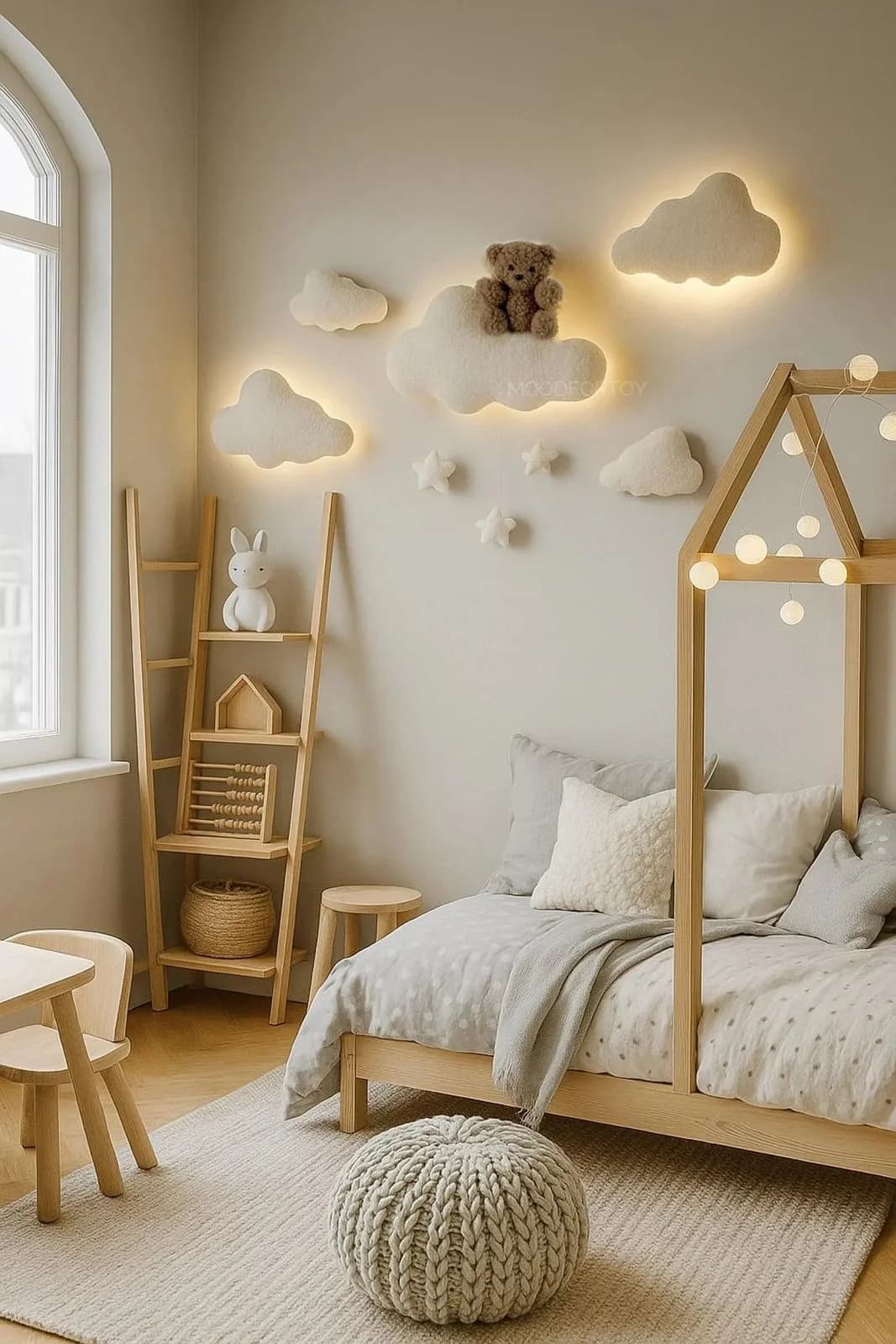 Décoration murale ours bouclette et nuages - ambiance chambre enfant